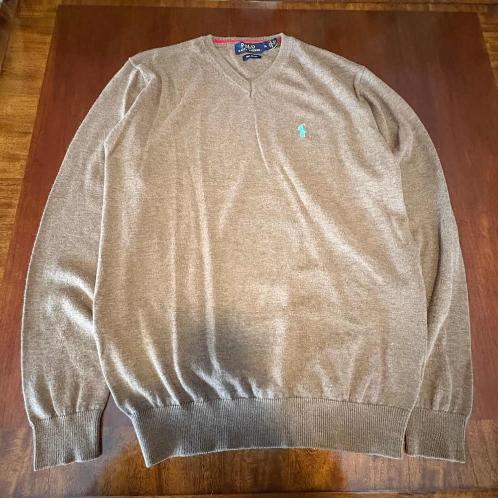 Polo Ralph Lauren Pima Cotton V Neck Sweater Brown XL Pony Logo